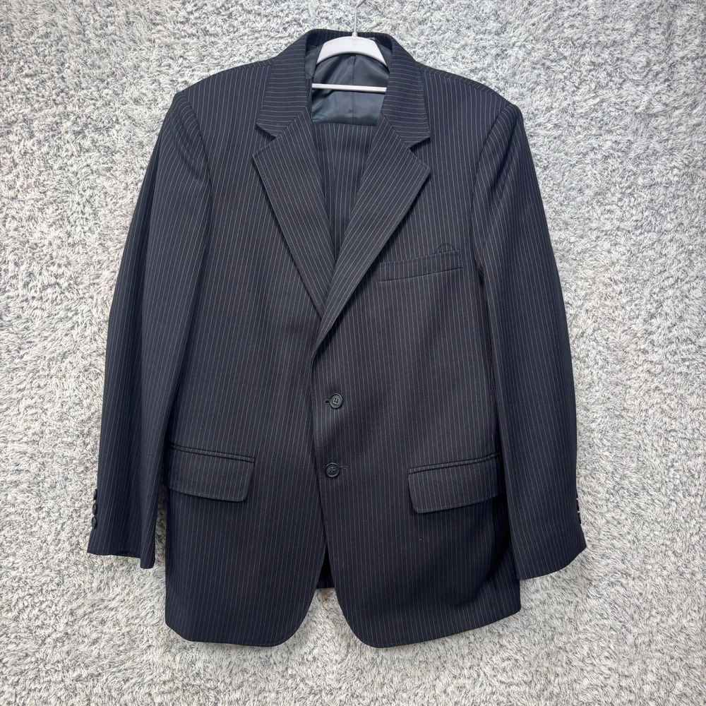 Towncraft 3 Piece Suit Mens 40S W33 Navy Blue Pinstripe Blazer Vest Pants USA